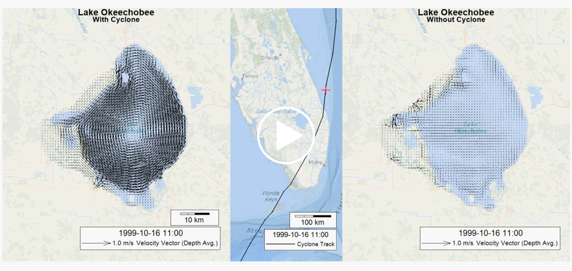 Air pressure and wind fields in the Gulf of Mexico off the Louisiana coast on August 27, 2005, shown with the track of Hurricane Katrina